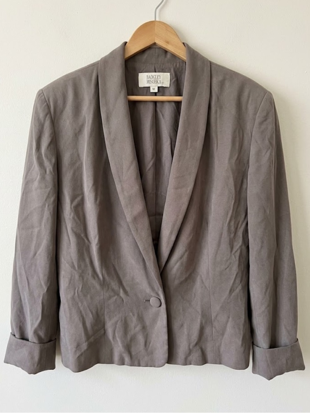 Badgley Mischka Women's Gray Shawl Collar Single Button Blazer Size 6